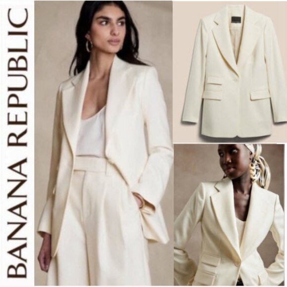 BANANA REPUBLIC CREAM LIDO Sculpted Italian Wool BLAZER - Size 14 - Picture 1 of 16